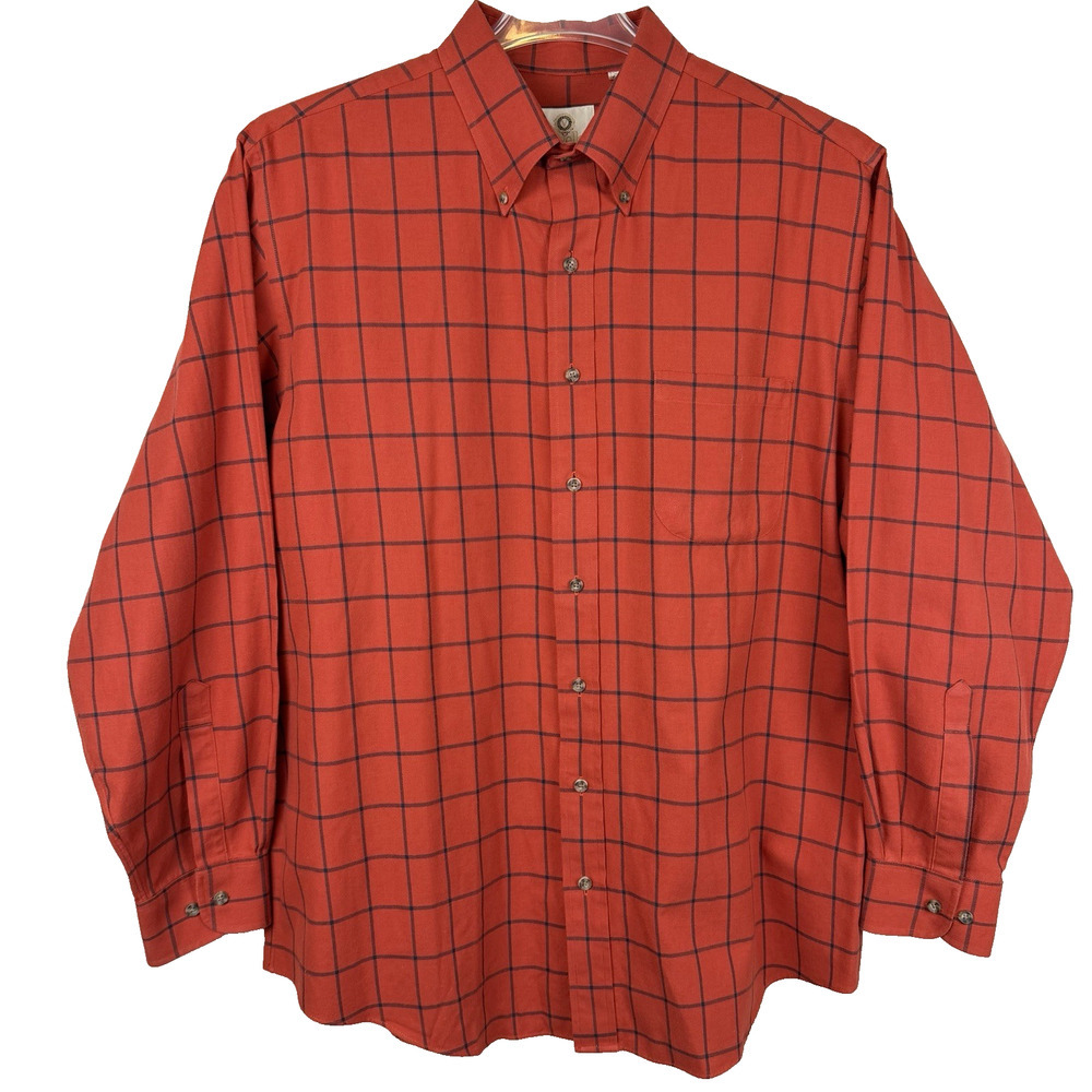 Viyella Flannel Shirt Men XL Brick Red Cotton Wool Blend Windowpane Plaid Canada